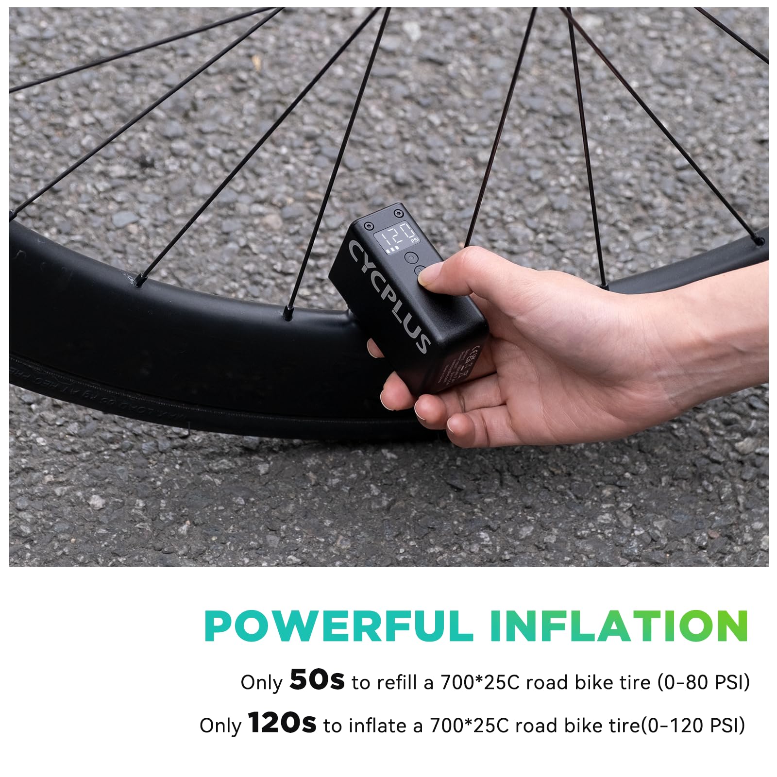 CYCPLUS Tiny Bicycle Pump with Gauge, Max 120 PSI Electric Mini